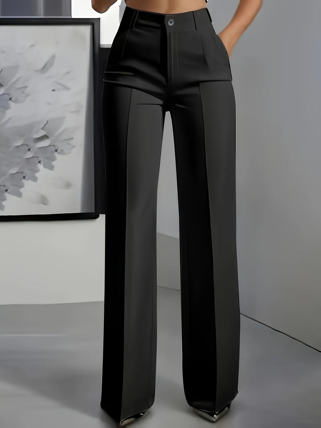Women's Lightweight Front Crease High-Waisted Wide Leg Pants
