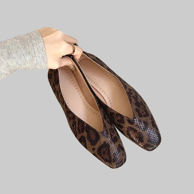 Women's Leopard Print Square Toe Slip-On Flats