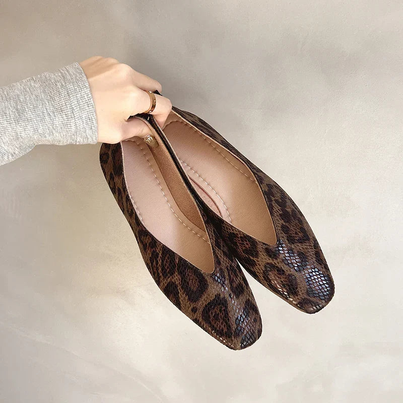 Women's Leopard Print Square Toe Slip-On Flats