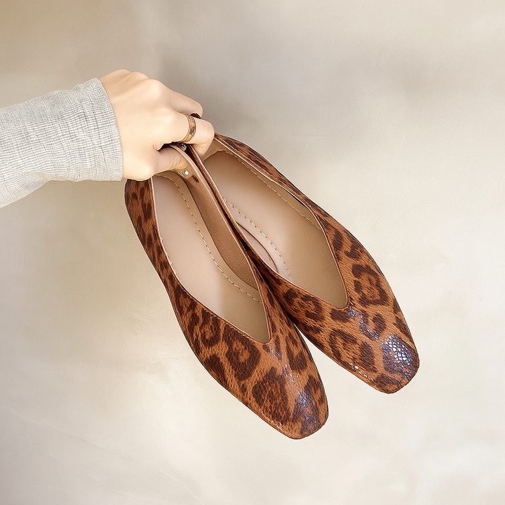 Women's Leopard Print Square Toe Slip-On Flats