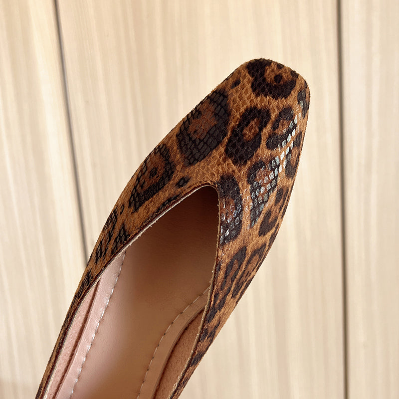 Women's Leopard Print Square Toe Slip-On Flats