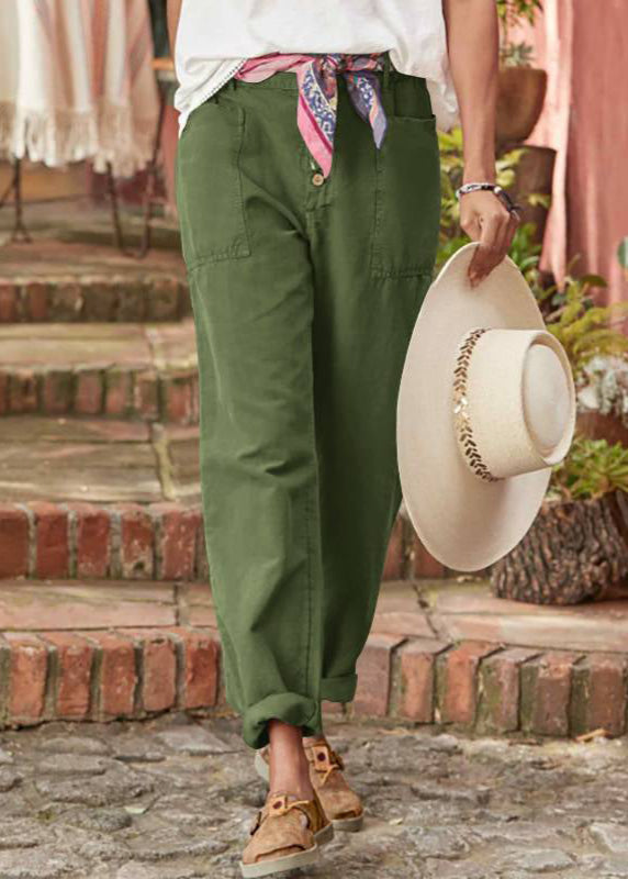 Women's Linen-Look Button Fly Pants with Patch Pockets