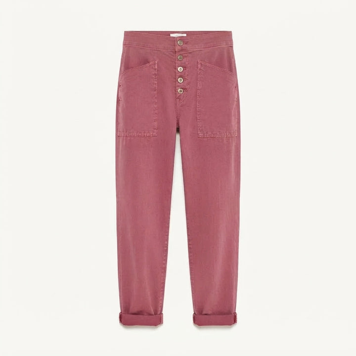 Women's Linen-Look Button Fly Pants with Patch Pockets