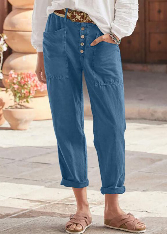 Women's Linen-Look Button Fly Pants with Patch Pockets