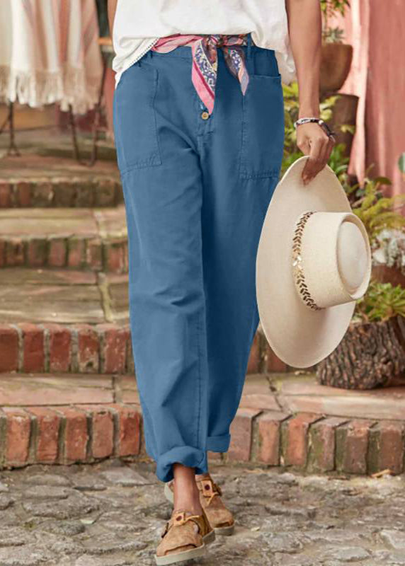 Women's Linen-Look Button Fly Pants with Patch Pockets