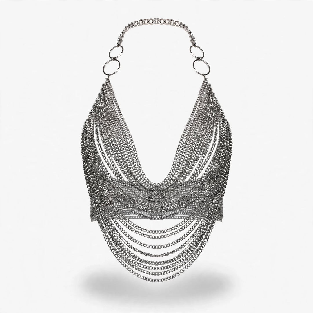 Women's Holiday Party Chain Halter Crop Top in Silver