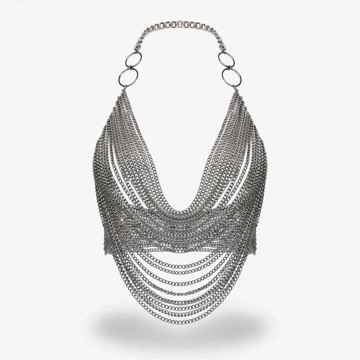 Women's Holiday Party Chain Halter Crop Top in Silver