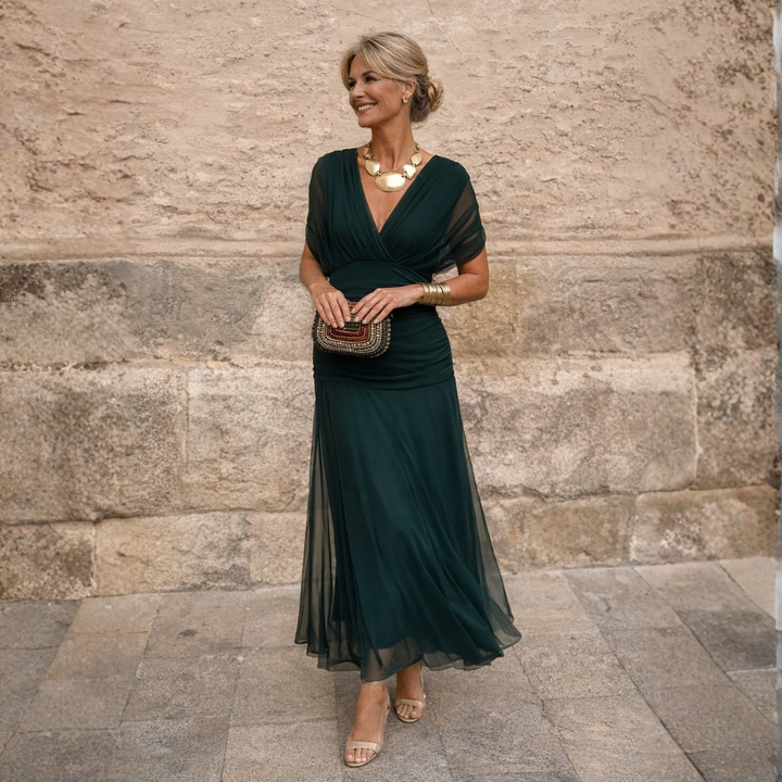 Women's Chiffon Off Shoulder Wedding Guest Maxi Dress