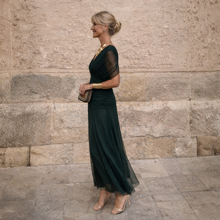Women's Chiffon Off Shoulder Wedding Guest Maxi Dress