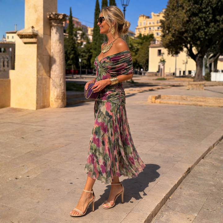 Women's Chiffon Off Shoulder Wedding Guest Maxi Dress