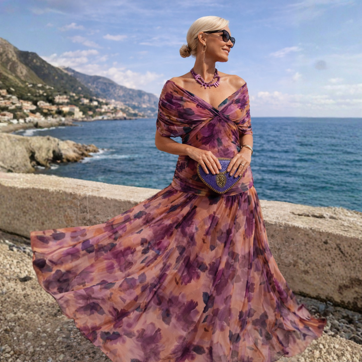 Women's Chiffon Off Shoulder Wedding Guest Maxi Dress