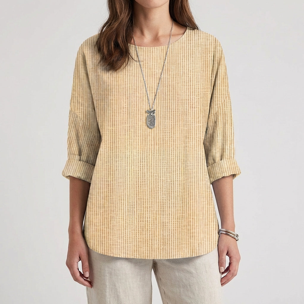 Women's Linen-Look Striped Oversized Blouse with Roll-Up Sleeves