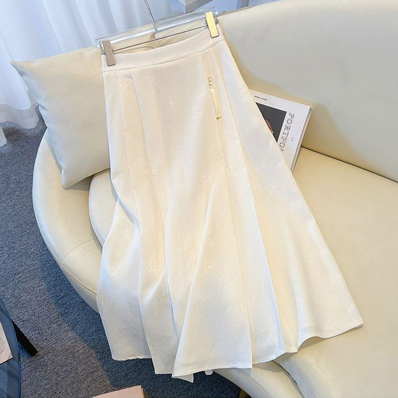 Women's Lightweight Jacquard Pleated A-Line Midi Skirt