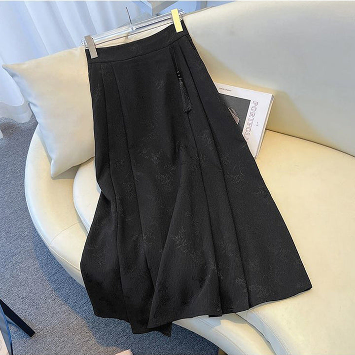 Women's Lightweight Jacquard Pleated A-Line Midi Skirt