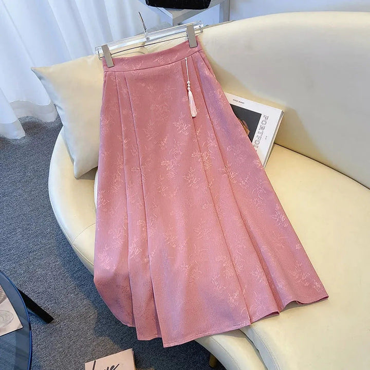 Women's Lightweight Jacquard Pleated A-Line Midi Skirt
