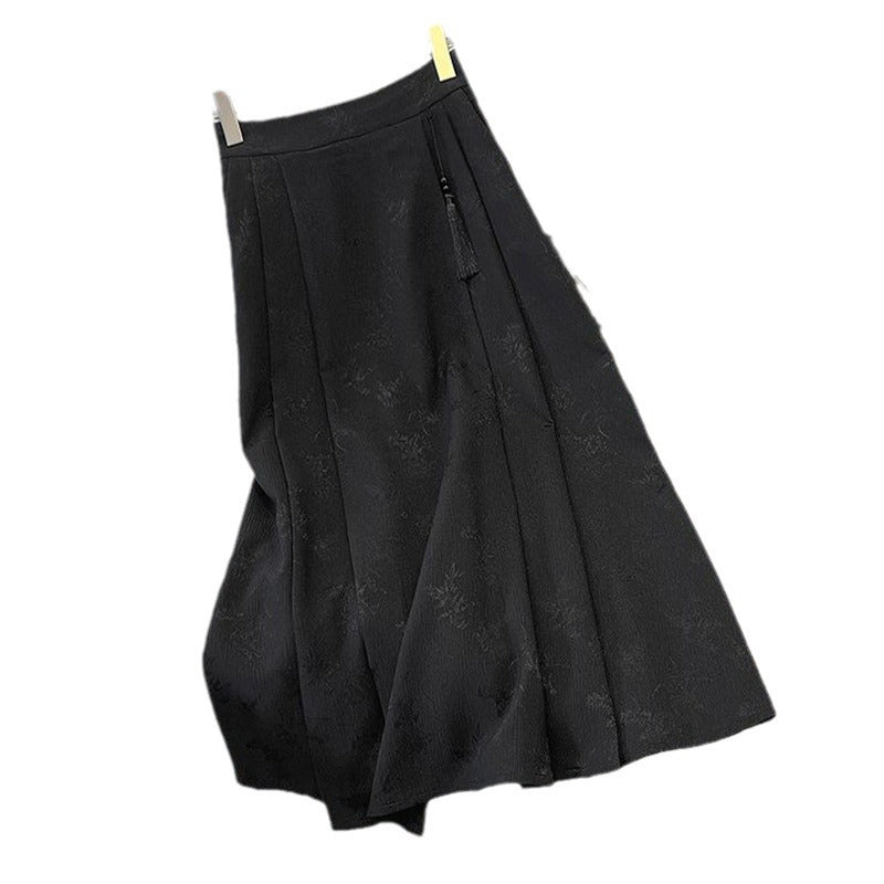 Women's Lightweight Jacquard Pleated A-Line Midi Skirt