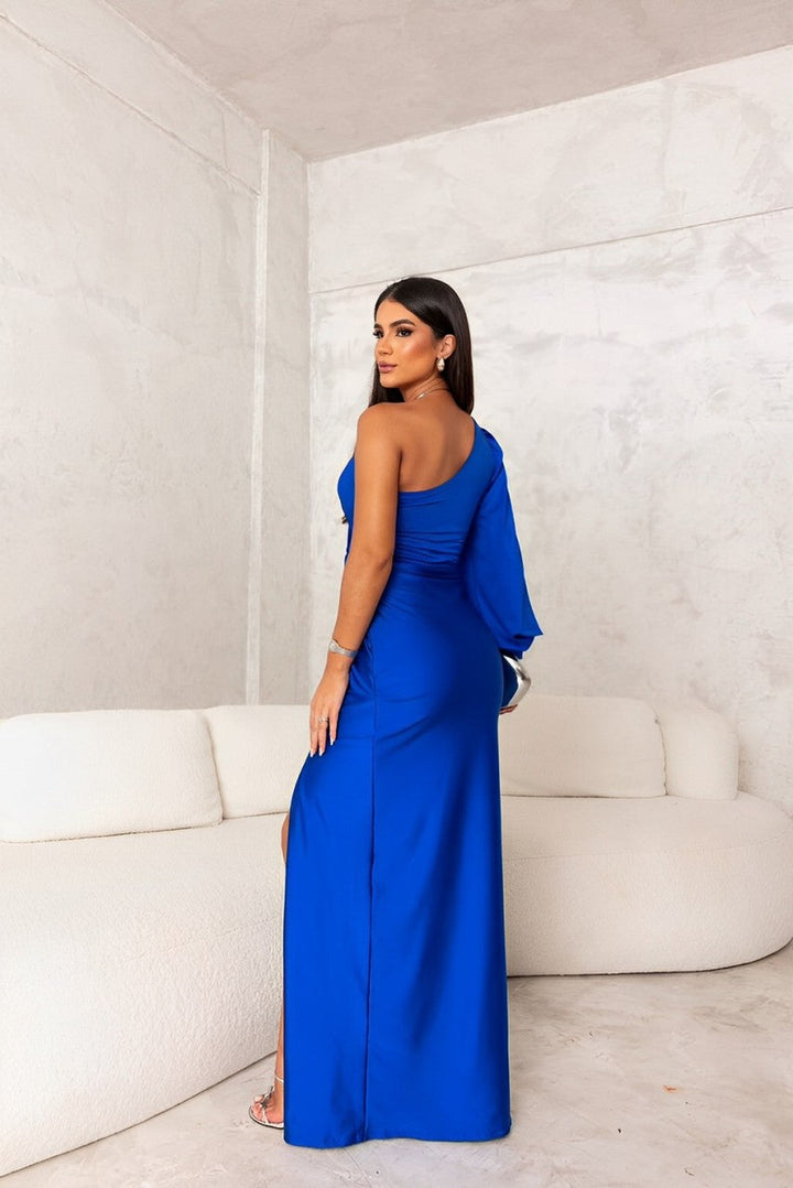 Women's Satin One Shoulder Formal Maxi Dress with Split