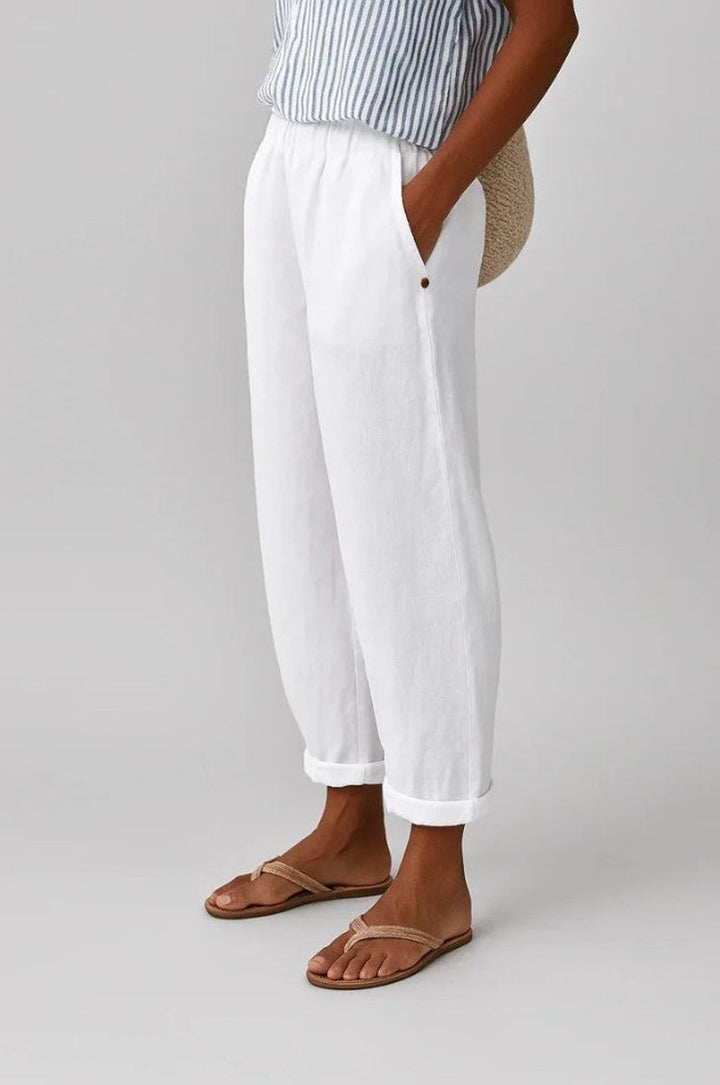 Women's Linen-Look Relaxed Cuffed Pants with Elastic Waist