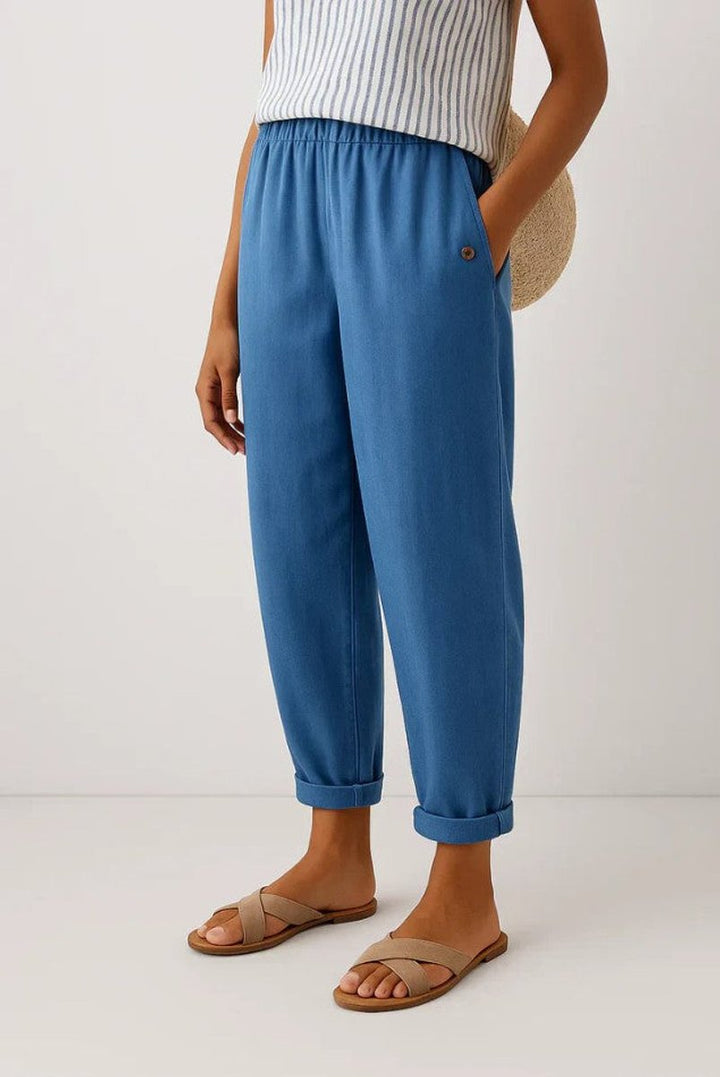 Women's Linen-Look Relaxed Cuffed Pants with Elastic Waist