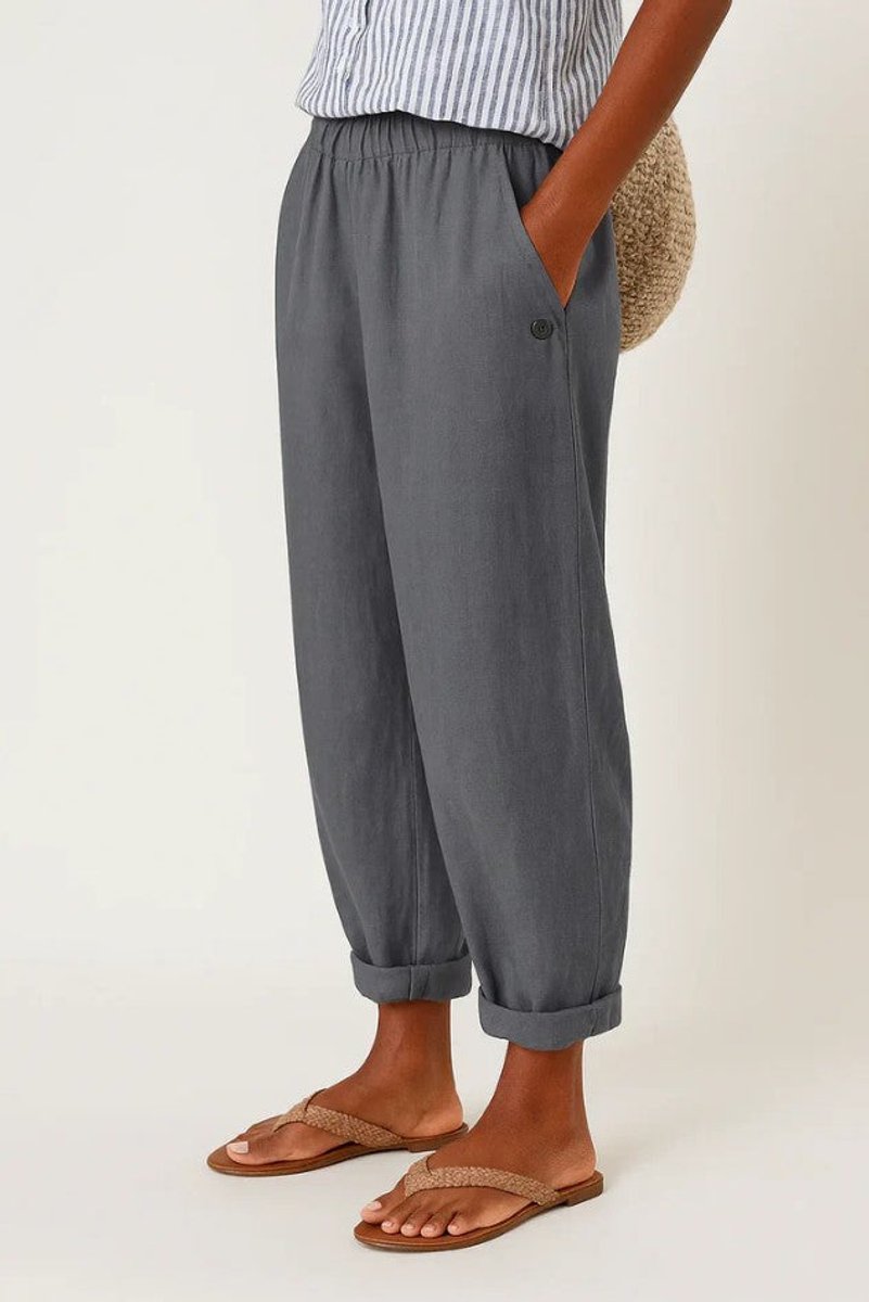 Women's Linen-Look Relaxed Cuffed Pants with Elastic Waist