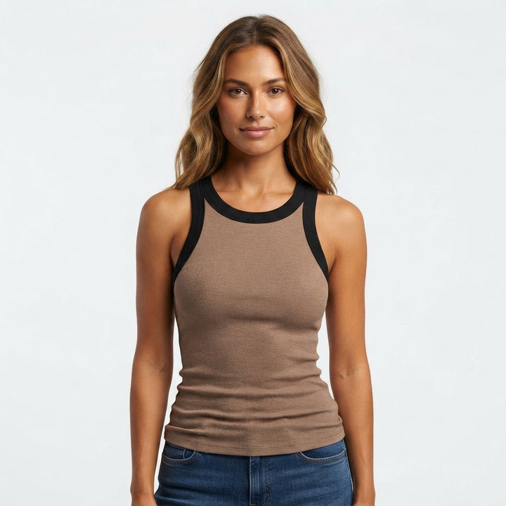 Women's Ribbed Contrast Trim Summer Singlet