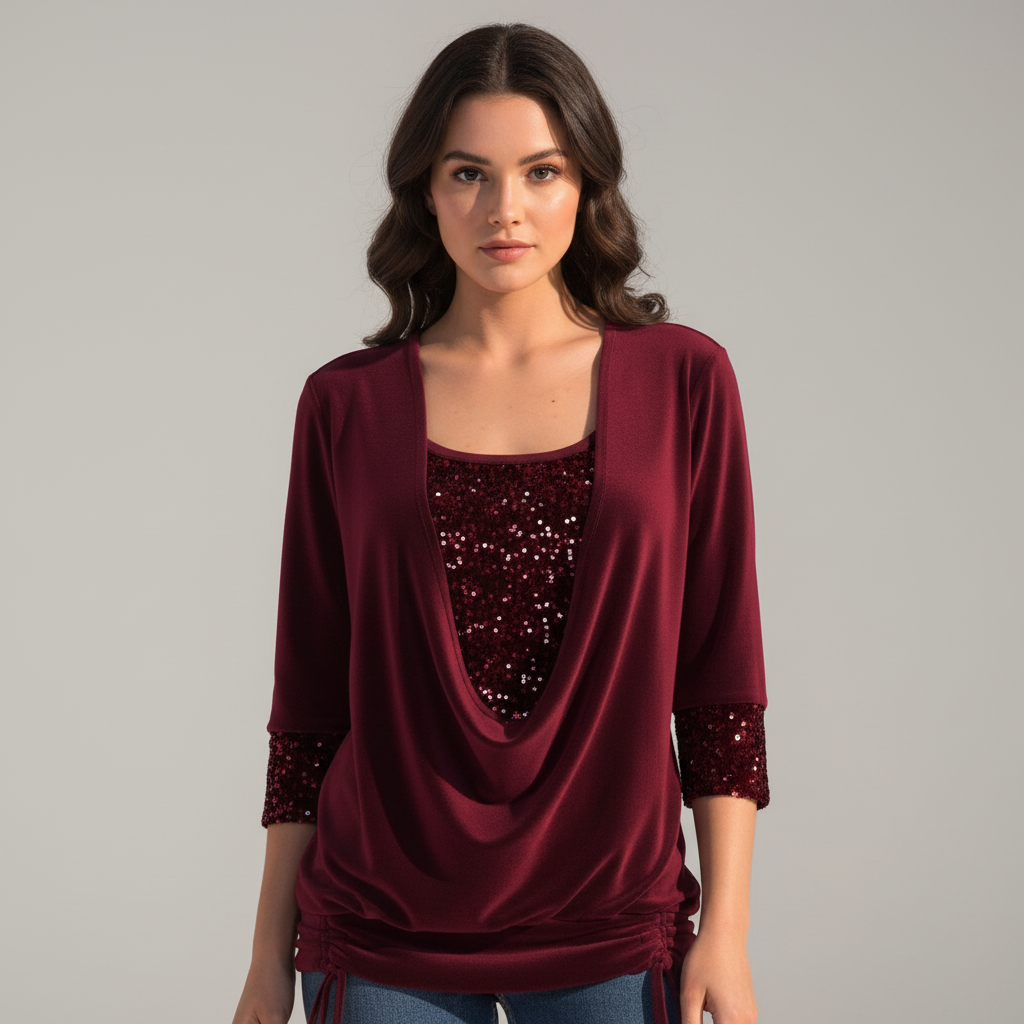 Women's Sequin Cowl Neck Christmas Party Top