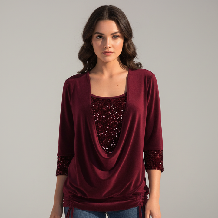 Women's Sequin Cowl Neck Christmas Party Top