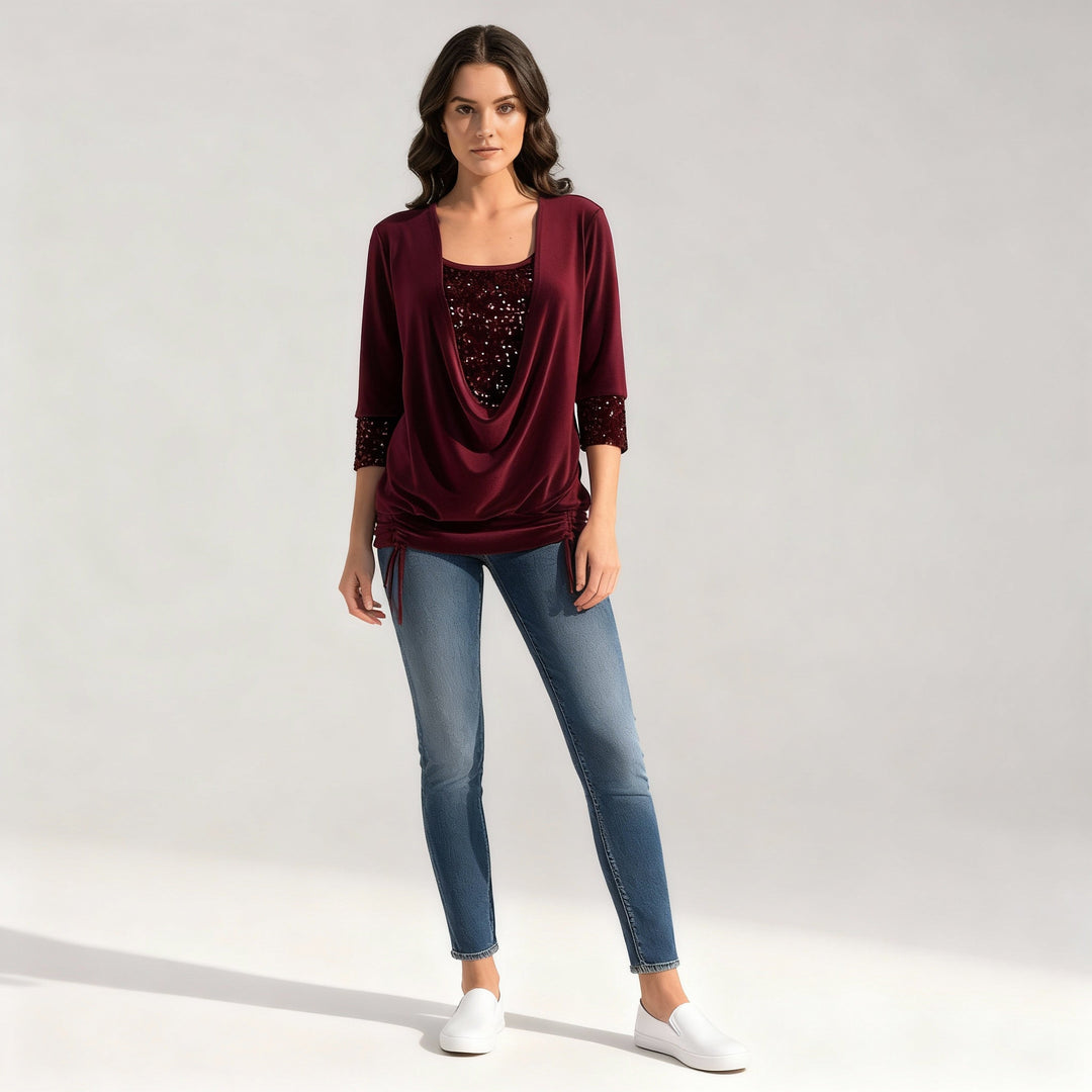 Women's Sequin Cowl Neck Christmas Party Top