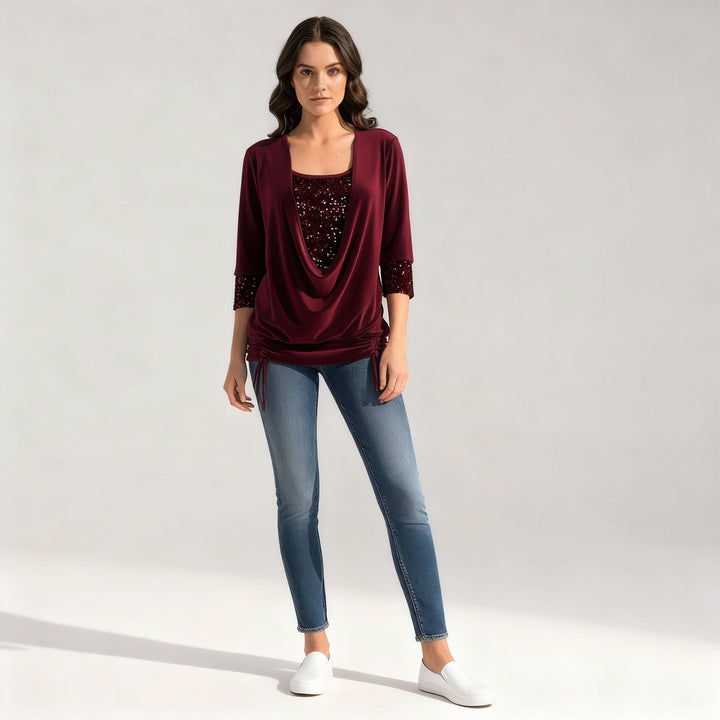 Women's Sequin Cowl Neck Christmas Party Top