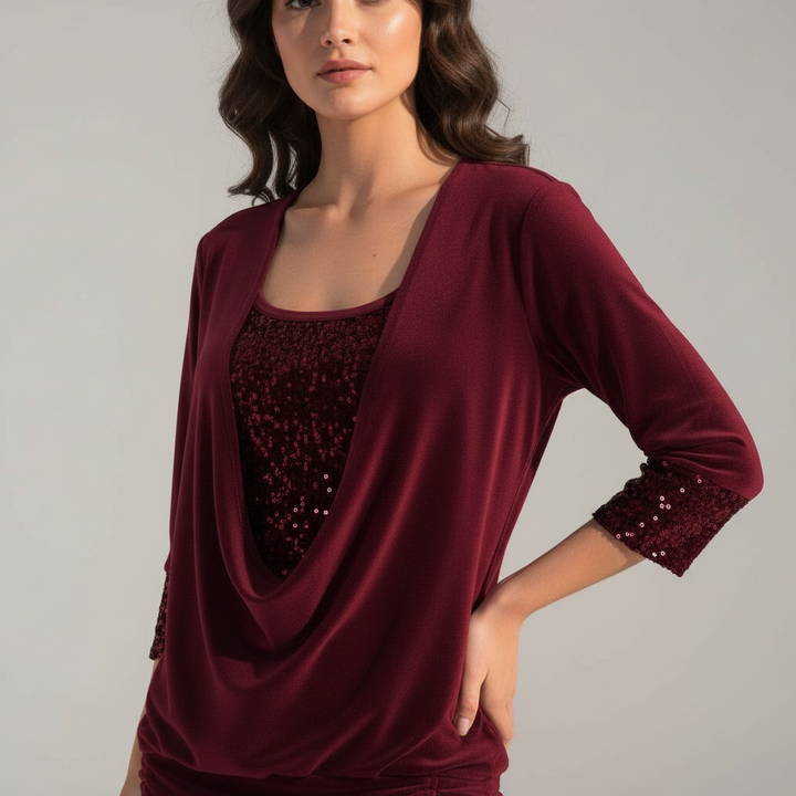 Women's Sequin Cowl Neck Christmas Party Top