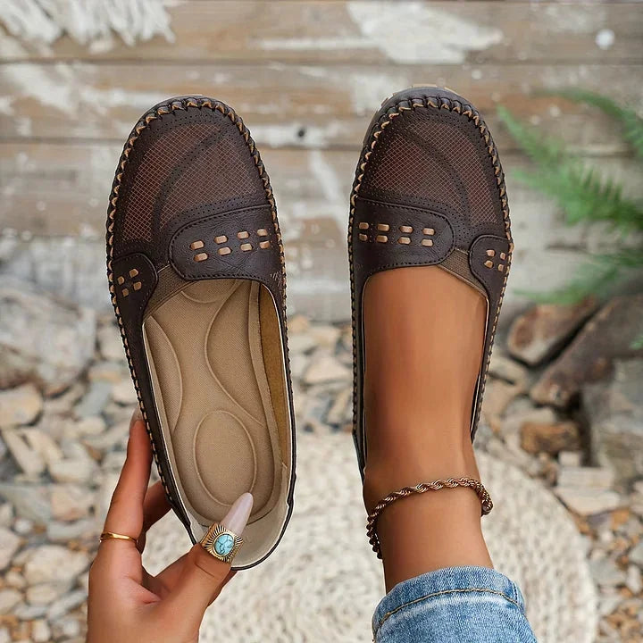 Women's Breathable Mesh Slip-On Loafer Flats with Stud Detail