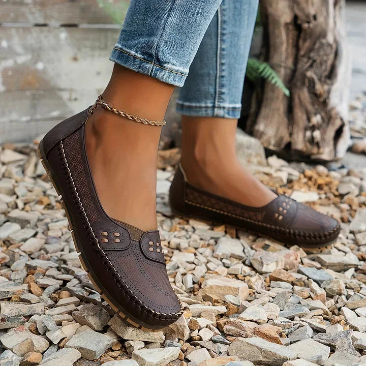 Women's Breathable Mesh Slip-On Loafer Flats with Stud Detail