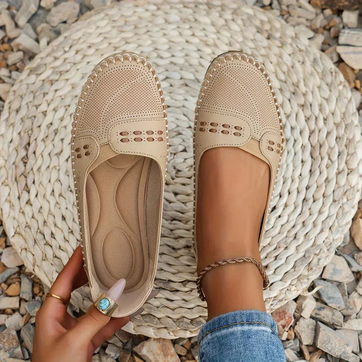 Women's Breathable Mesh Slip-On Loafer Flats with Stud Detail