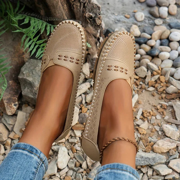 Women's Breathable Mesh Slip-On Loafer Flats with Stud Detail