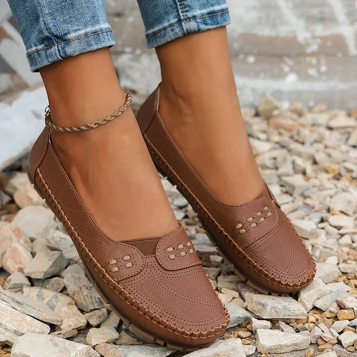 Women's Breathable Mesh Slip-On Loafer Flats with Stud Detail