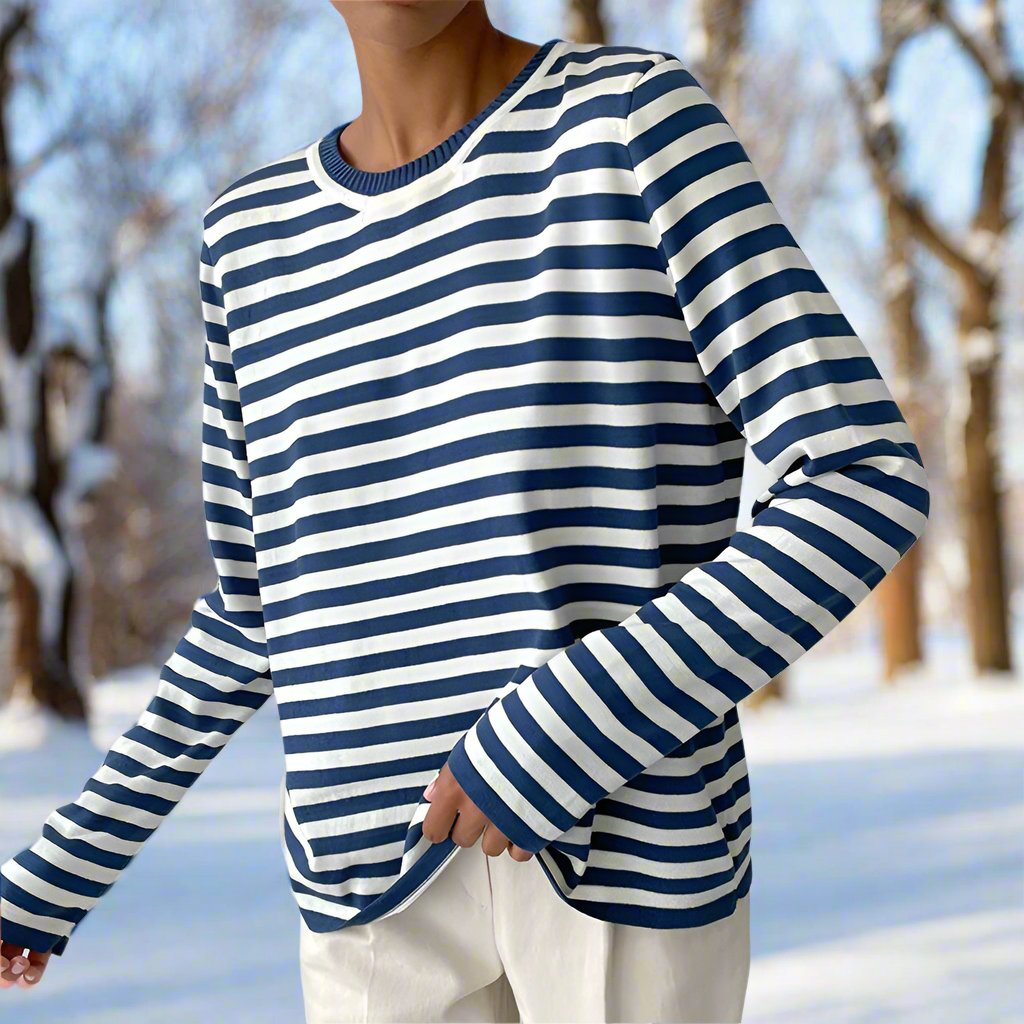 Women's Lightweight Striped Long Sleeve Crew Neck T-Shirt