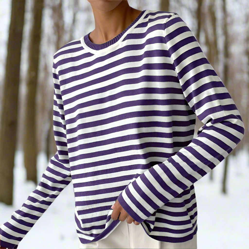 Women's Lightweight Striped Long Sleeve Crew Neck T-Shirt