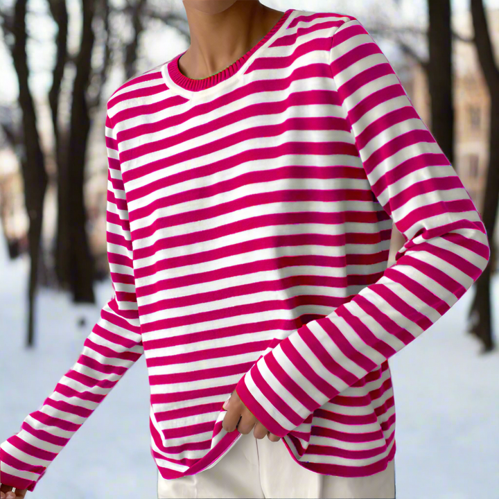 Women's Lightweight Striped Long Sleeve Crew Neck T-Shirt
