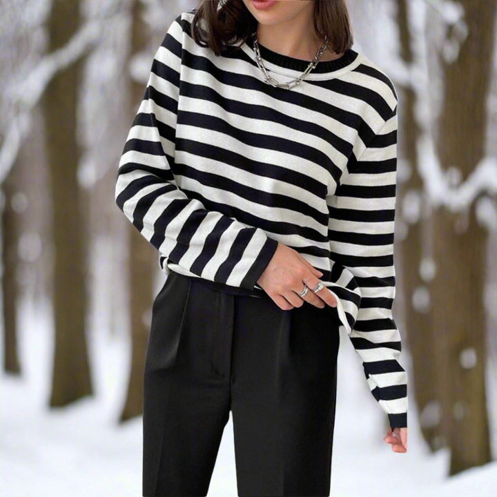 Women's Lightweight Striped Long Sleeve Crew Neck T-Shirt
