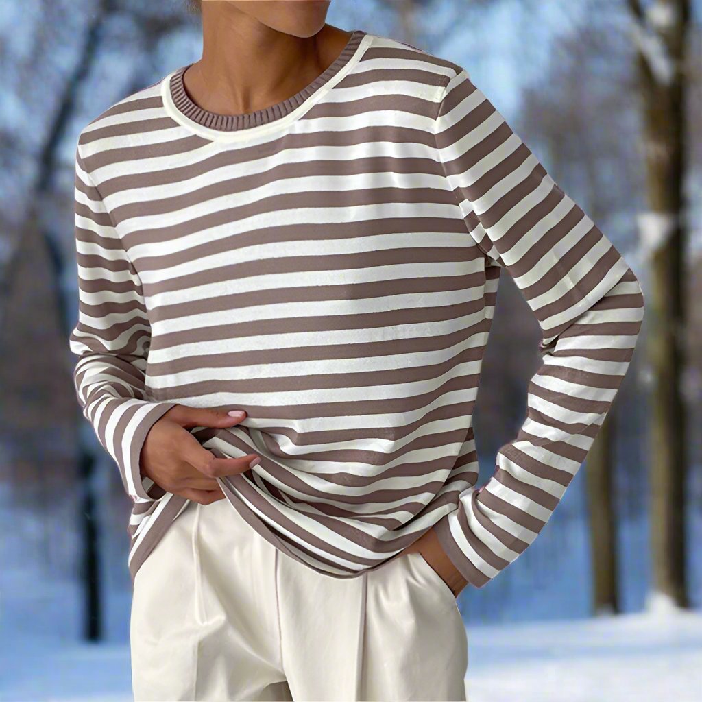 Women's Lightweight Striped Long Sleeve Crew Neck T-Shirt
