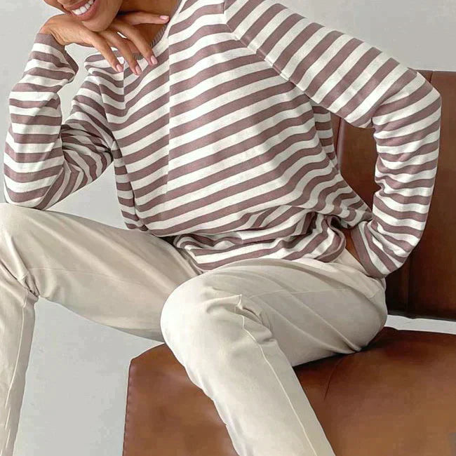 Women's Lightweight Striped Long Sleeve Crew Neck T-Shirt