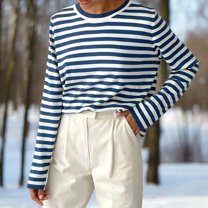 Women's Lightweight Striped Long Sleeve Crew Neck T-Shirt
