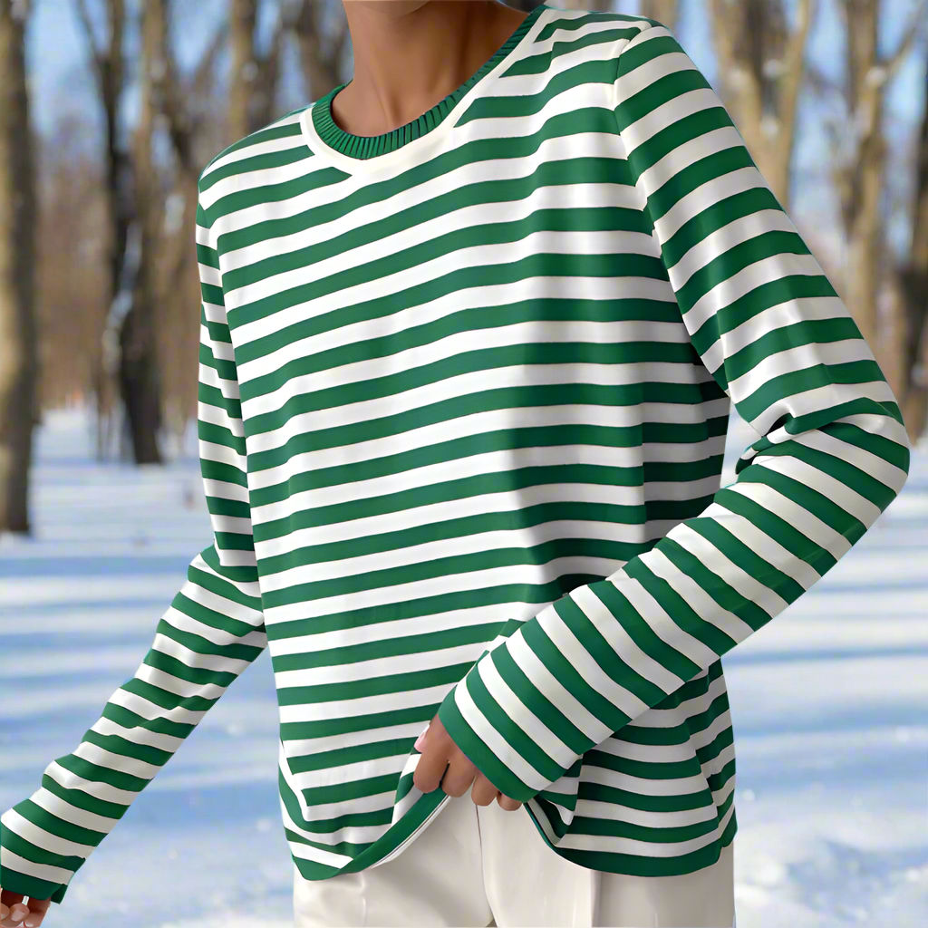 Women's Lightweight Striped Long Sleeve Crew Neck T-Shirt
