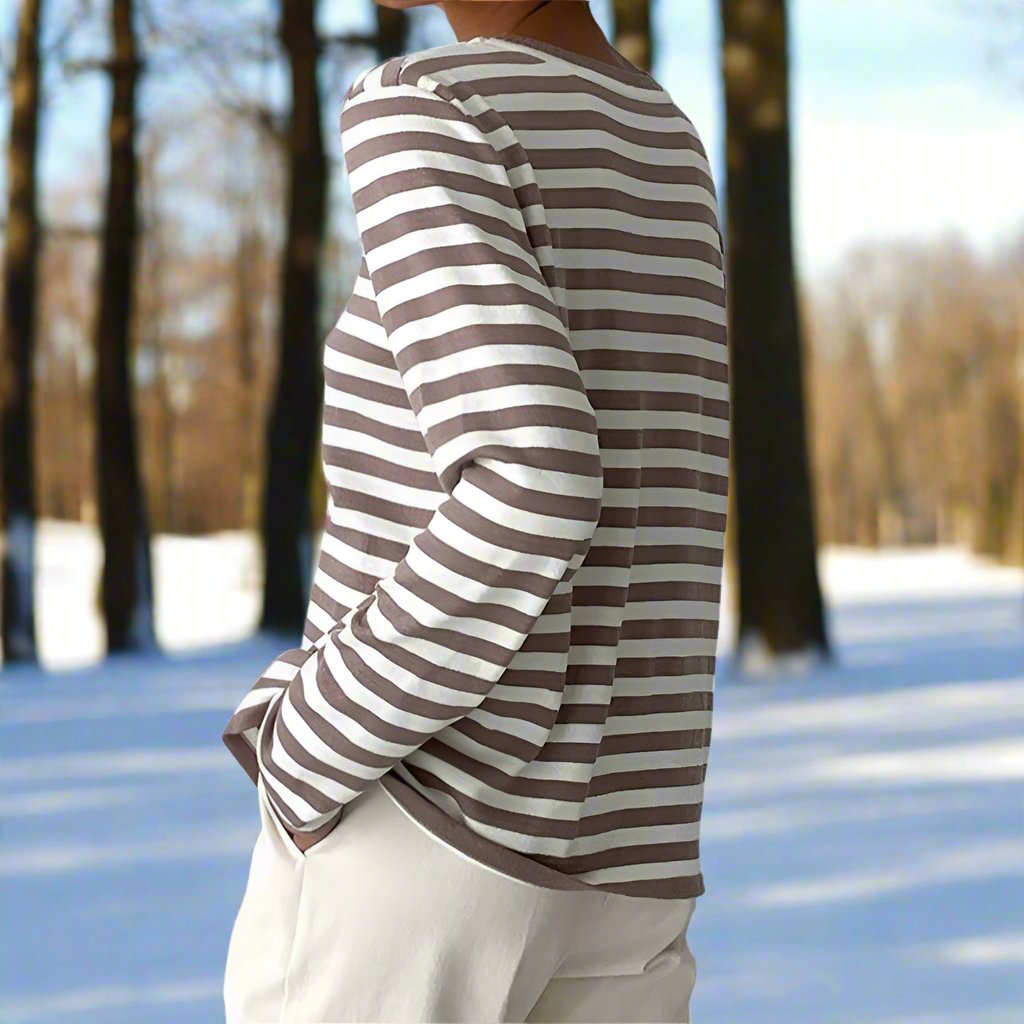 Women's Lightweight Striped Long Sleeve Crew Neck T-Shirt