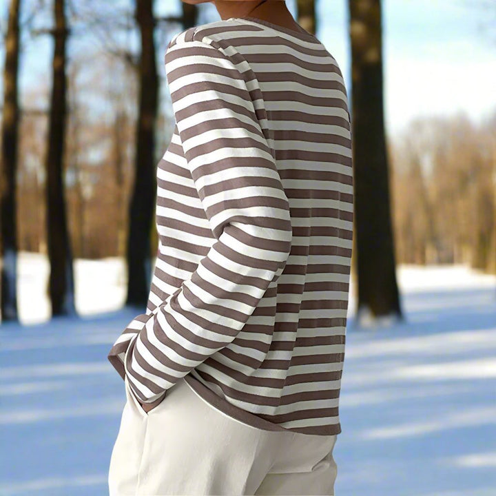 Women's Lightweight Striped Long Sleeve Crew Neck T-Shirt