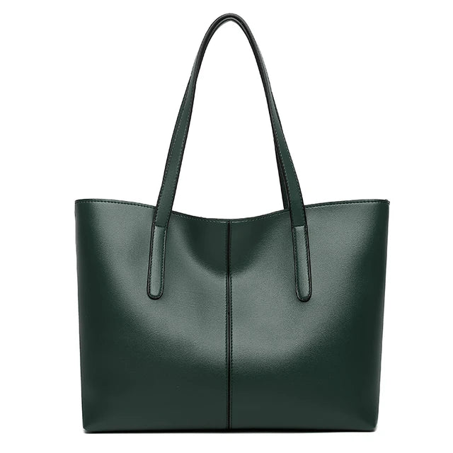 Women's Minimalist Leather-Look Summer Tote Bag with Centre Seam