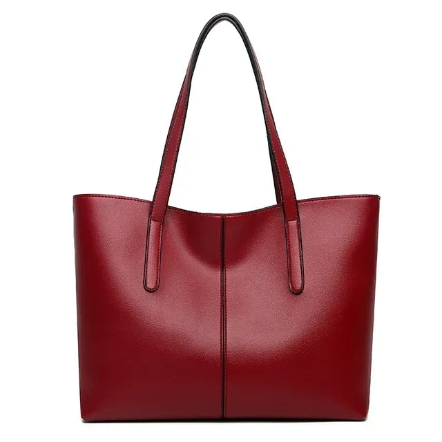 Women's Minimalist Leather-Look Summer Tote Bag with Centre Seam