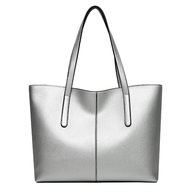 Women's Minimalist Leather-Look Summer Tote Bag with Centre Seam