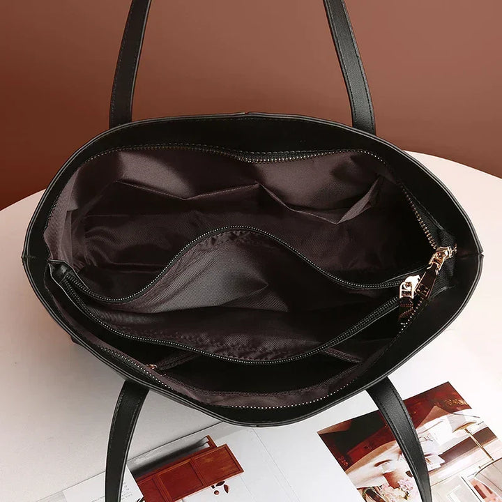 Women's Minimalist Leather-Look Summer Tote Bag with Centre Seam