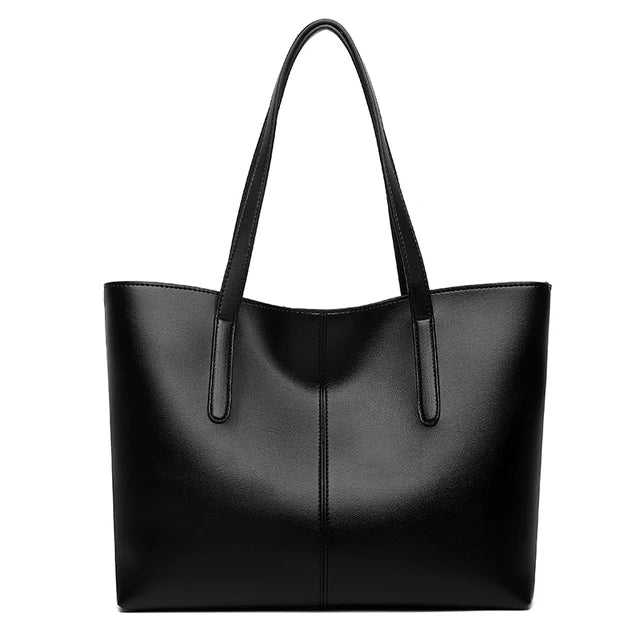 Women's Minimalist Leather-Look Summer Tote Bag with Centre Seam